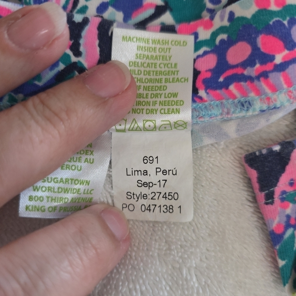 Lilly Pulitzer Girls Capri Leggings Size Xlarge Blue Pink Green Bow - Picture 7 of 8
